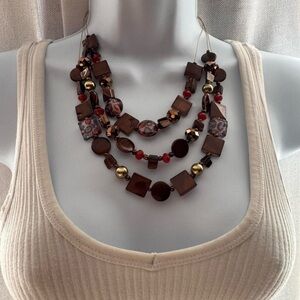 Y2K vintage style animal print triple-strand beaded statement necklace